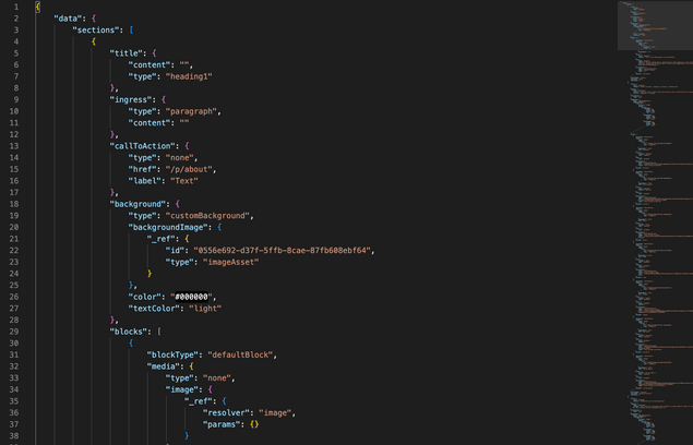 Example data formatted